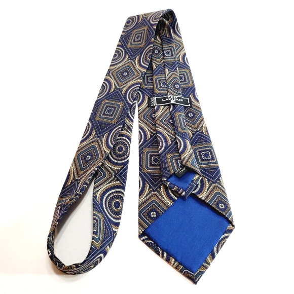 Ted Lapidus Necktie Blue Geometric Pattern  Silk Neck Tie Made in Italy 57x3.5" - Picture 5 of 5
